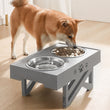 PaWz Elevated Pet Feeder Food Water Double Bowls Adjustable Height Raised Grey