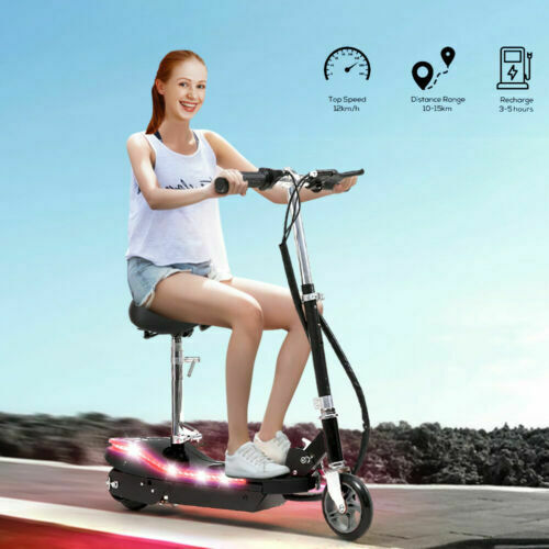 Monvelo Folding Electric Scooter LED Portable Commuter Adults Kids e-Bike Black