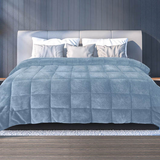 DreamZ Quilt Doona Comforter Blanket Velvet Winter Warm King Bedding Blue 500GSM