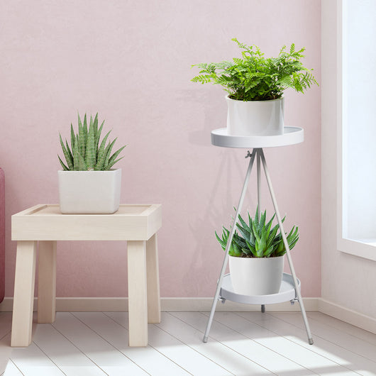 Levede Plant Stand 2 Tiers Outdoor Indoor Metal Flower Pots Rack Garden Pink