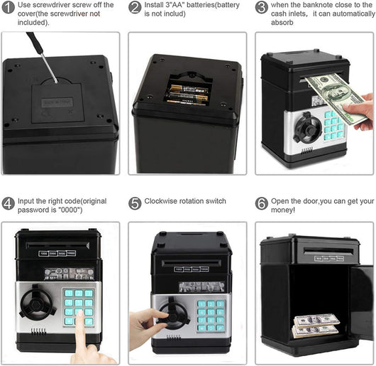 Toys for Kids Ages 5-7, 8-10, Electronic ATM Password Cash Coin Can Auto Scroll Paper Money Saving Box Toys for 6 7 8 9 10 11 12 Year Old Girl Christmas Birthday Gifts black