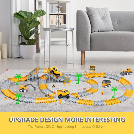 343 track-building sets, track-course - STEM learning toys, construction vehicles (concrete mixers, dump trucks), Track-birthday/Christmas gifts for boys - Developing motor skills and creativity - Compatible with the major