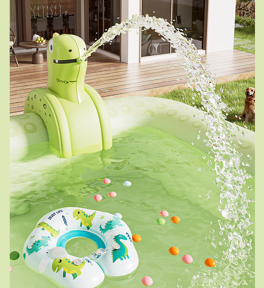 Inflatable Swimming Pool 300×175×56cm with Canopy & Dinosaur Spray – Kids Outdoor Water Play Set for Backyard, Garden, Summer Fun (Green)