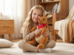Kangaroo Stuffed Animal with Joey in Pouch & Australia Scarf - Soft Cuddly Plush Toy(32cm,light brown
)| Other Colors Available in Store