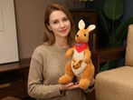 Kangaroo Stuffed Animal with Joey in Pouch & Australia Scarf - Soft Cuddly Plush Toy(32cm,light brown
)| Other Colors Available in Store