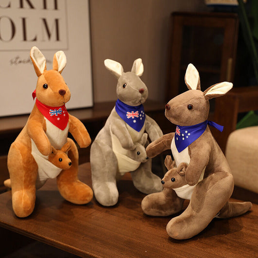 Kangaroo Stuffed Animal with Joey in Pouch & Australia Scarf - Soft Cuddly Plush Toy(55cm, Dark brown
)| Other Colors Available in Store