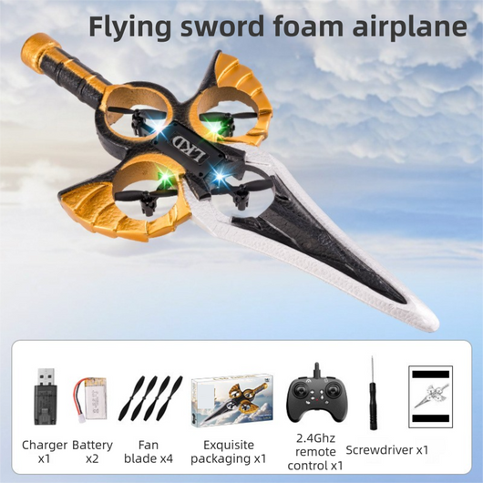L36 Remote Control Flying Stunt Sword with 360° Flip & One-Key Takeoff - Fully Guarded Propellers and LED Night Lights for Safety & 4-Turbofan High Power Motor (2 Battery Included)