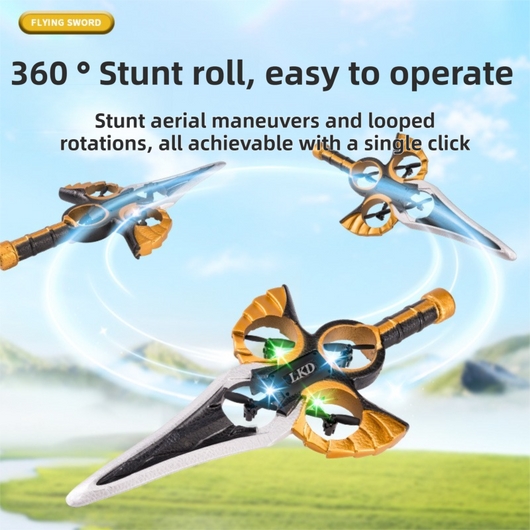 L36 Remote Control Flying Stunt Sword with 360° Flip & One-Key Takeoff - Fully Guarded Propellers and LED Night Lights for Safety & 4-Turbofan High Power Motor (2 Battery Included)