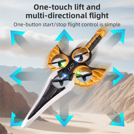 L36 Remote Control Flying Stunt Sword with 360° Flip & One-Key Takeoff - Fully Guarded Propellers and LED Night Lights for Safety & 4-Turbofan High Power Motor (2 Battery Included)
