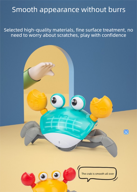 Electric Induction Crawling Crab Baby Toy Interactive Obstacle Avoidance Moving Pet with Music & Light USB Rechargeable Tummy Time Gift Sun Orange