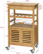 VIKUS Bamboo Kitchen Storage Trolley with Wine Rack