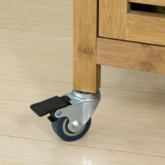 VIKUS Bamboo Kitchen Storage Trolley with Wine Rack