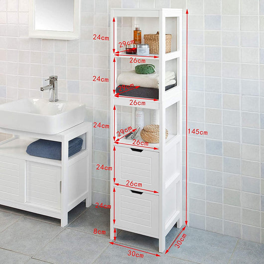VIKUS Freestanding Tall Cabinet with Standing Shelves and Drawers