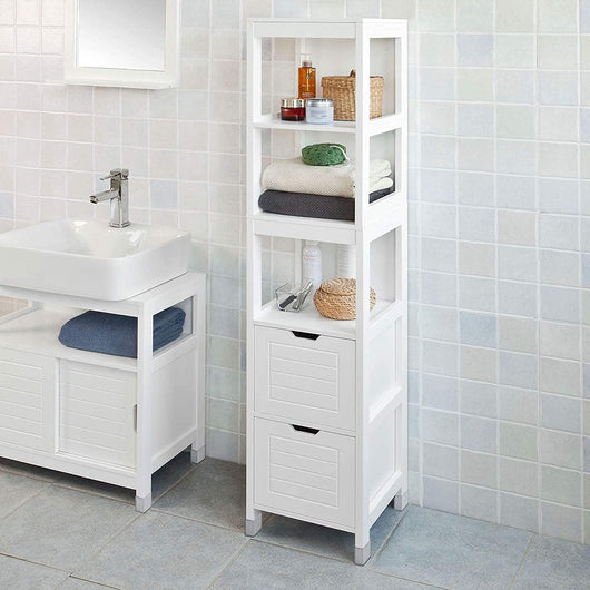 VIKUS Freestanding Tall Cabinet with Standing Shelves and Drawers