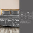 DreamZ Silky Satin Sheets Fitted Bed Sheet Pillowcases Summer King Single Grey