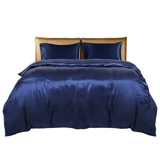 DreamZ Silky Satin Quilt Cover Set Bedspread Pillowcases Summer King Single Blue