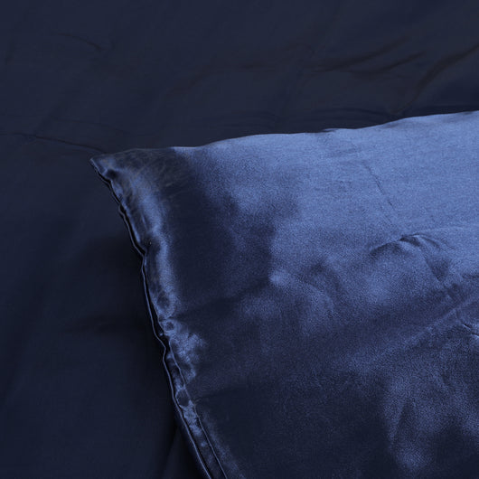 DreamZ Silky Satin Quilt Cover Set Bedspread Pillowcases Summer King Single Blue