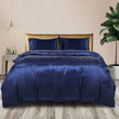DreamZ Silky Satin Quilt Cover Set Bedspread Pillowcases Summer King Single Blue