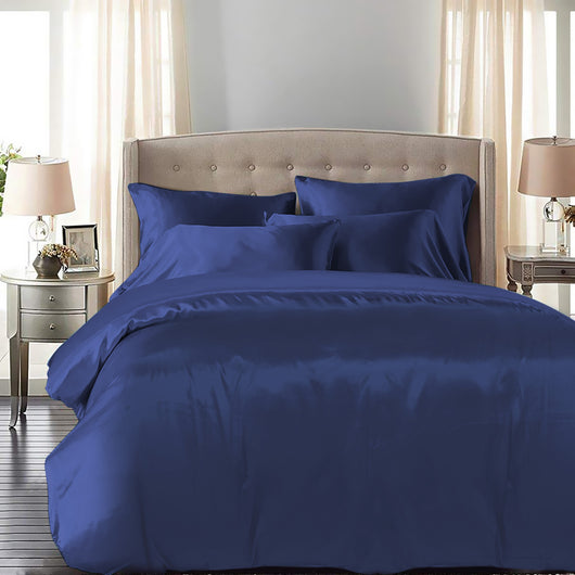 DreamZ Silky Satin Quilt Cover Set Bedspread Pillowcases Summer King Single Blue