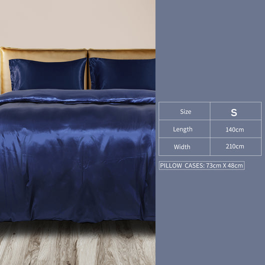 DreamZ Silky Satin Quilt Cover Set Bedspread Pillowcases Summer Single Blue