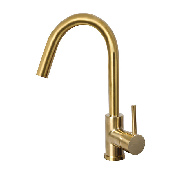 Kitchen Faucet Tap Mixer Sink Brushed Gold Brass Swivel Spout Single Lever WELS
