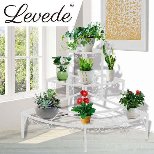 2x Levede Plant Stand Outdoor Indoor Garden Metal 3 Tier Planter Corner Shelf