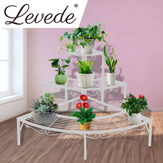 2x Levede Plant Stand Outdoor Indoor Garden Metal 3 Tier Planter Corner Shelf