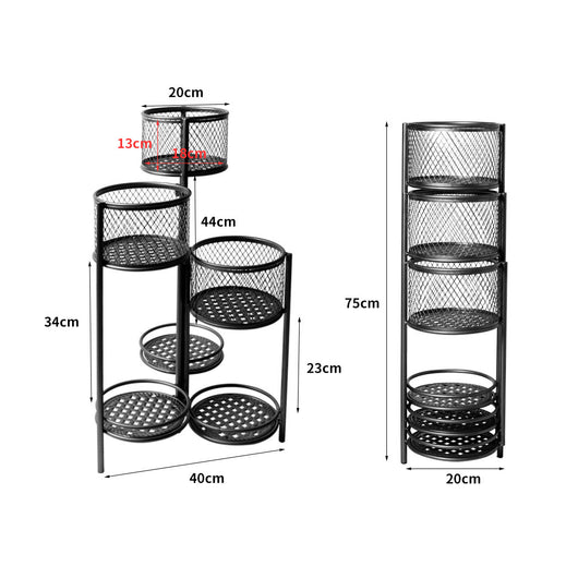 6 Tier Plant Stand Swivel Outdoor Indoor Metal Stands Flower Shelf Rack Garden Black