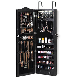 Mirror Jewellery Cabinet Makeup Storage Ear Ring Necklace Box Organiser with LED