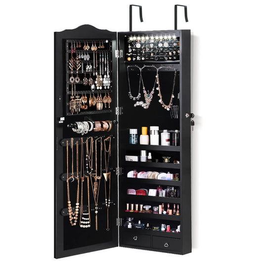 Mirror Jewellery Cabinet Makeup Storage Ear Ring Necklace Box Organiser with LED