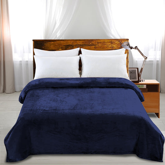 DreamZ 320GSM 220x240cm Ultra Soft Mink Blanket Warm Throw in Navy Colour