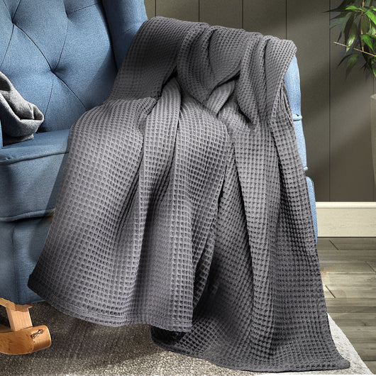 DreamZ Throw Blanket Cotton Waffle Blankets Soft Warm Large Sofa Bed Rugs King